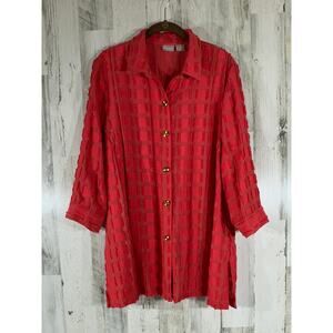 Chicos Travelers Tunic Sz 2 or Large 12/14 Coral Red-Orange Vermilion Textured